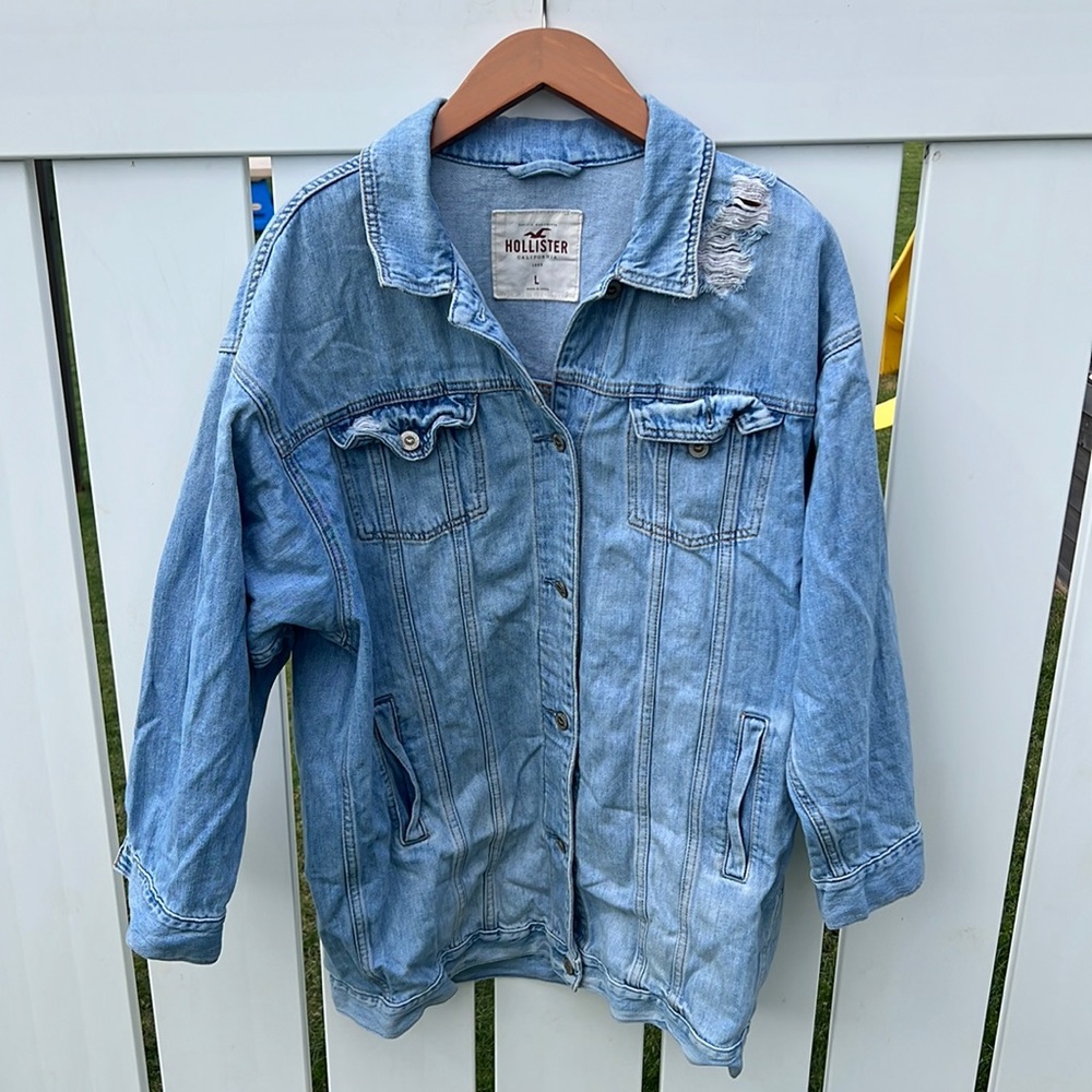 Hollister oversized denim jacket with distressing